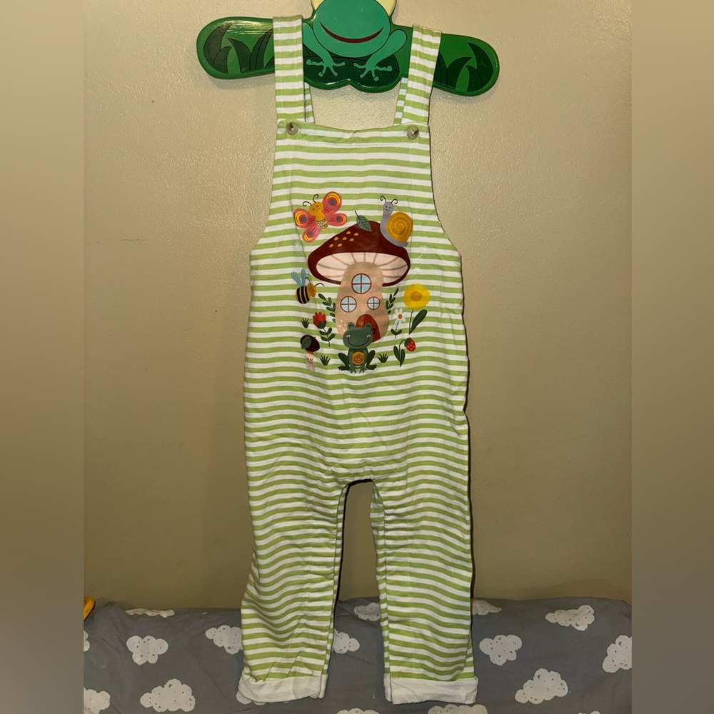 Frog Toddler Overalls One Piece Striped 3T Little Kids Boys Girls Fairy Woodland